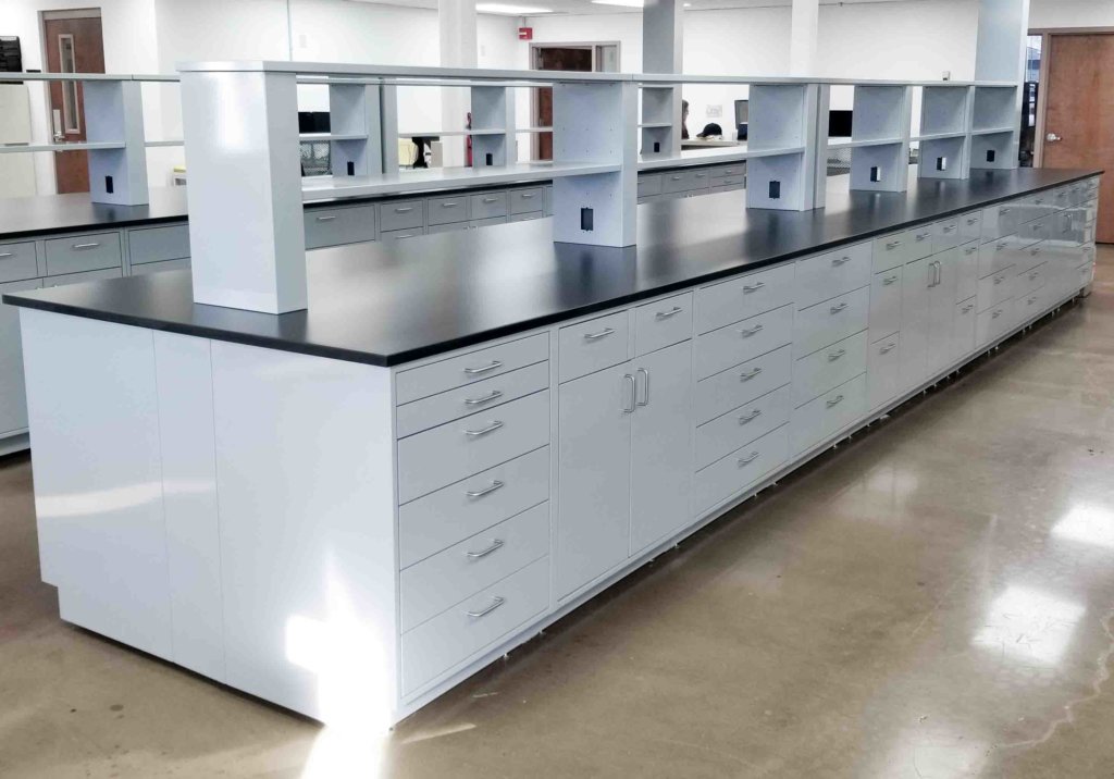 Metal Lab Casework Island with Reagent Shelving