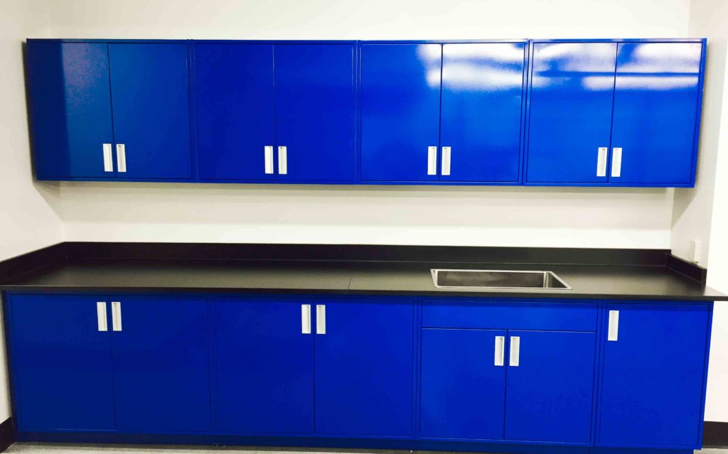 blue metal lab storage cabinets