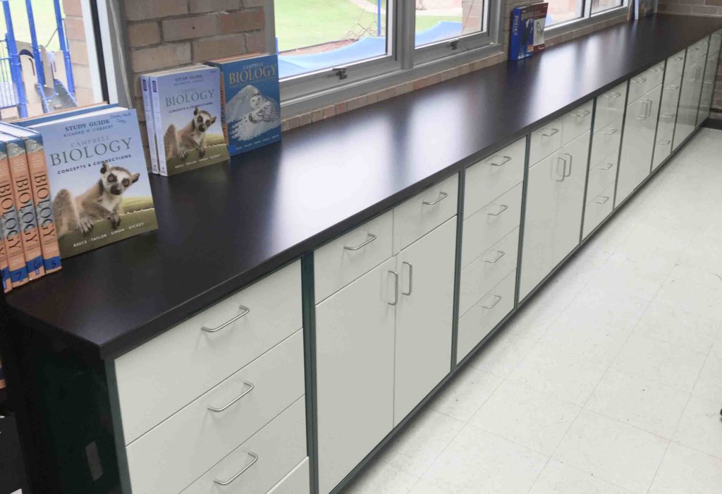 two-tone metal lab cabinets