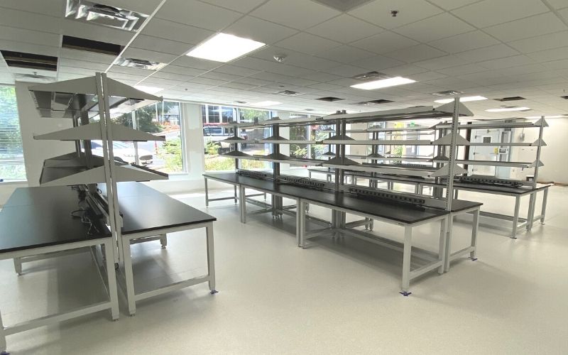 lab tables in a biotechnology lab environment