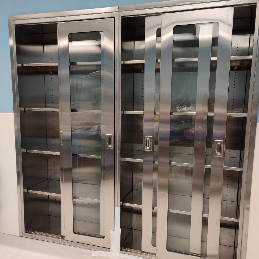 Stainless Steel Tall Sliding Door Lab Cabinets | OnePointe Solutions