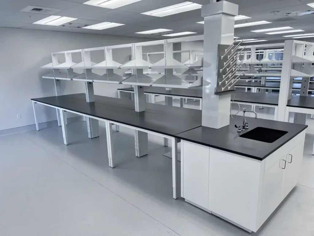 Flexible lab systems with fixed lab island.