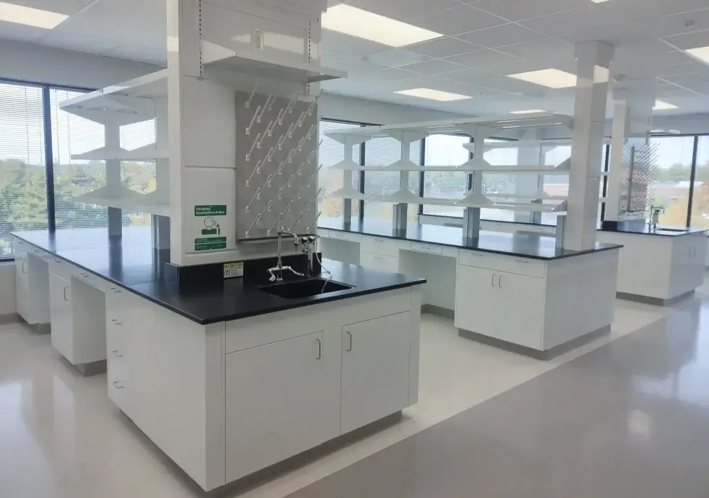 lab casework with modular shelving.