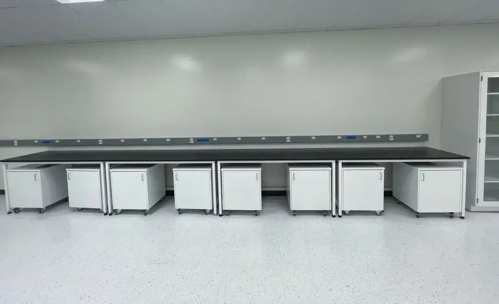 Laboratory tables with mobile cabinets