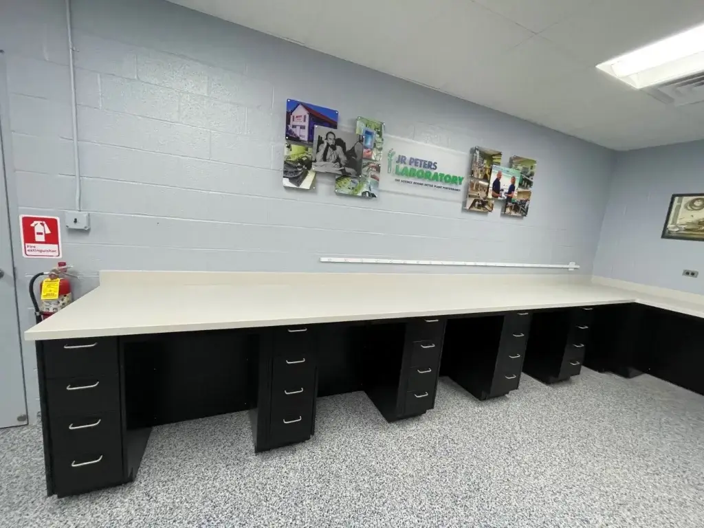 Black powder coated laboratory casework.