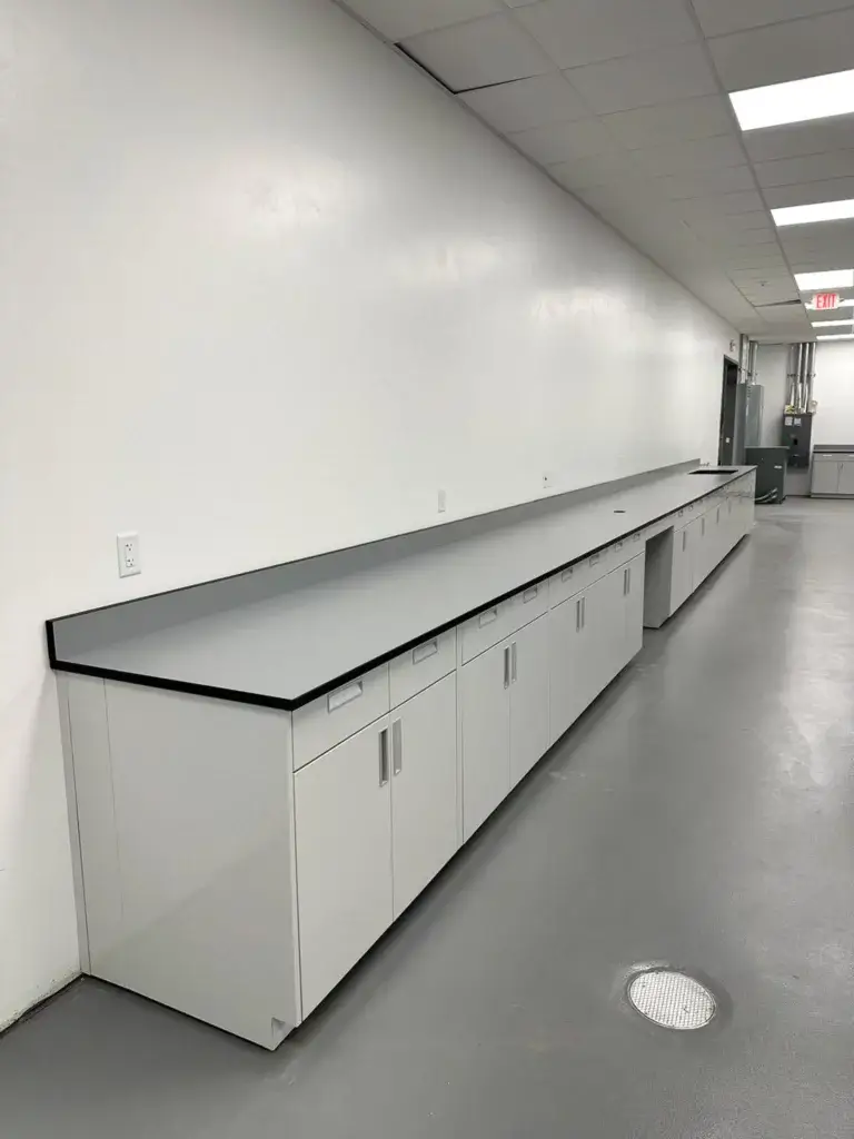 Grey Powder Coated Steel Cabinets with Grey Phenolic Countertop