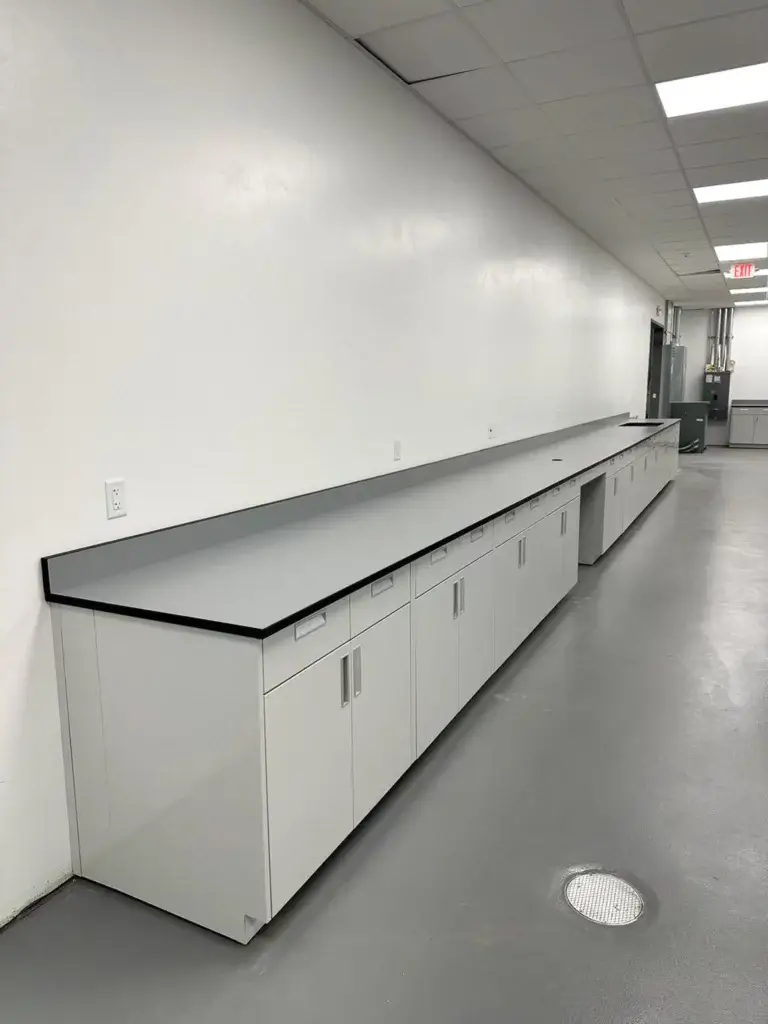 Grey Powder Coated Metal Lab Cabinets with Grey Phenolic Countertop OnePointe Solutions