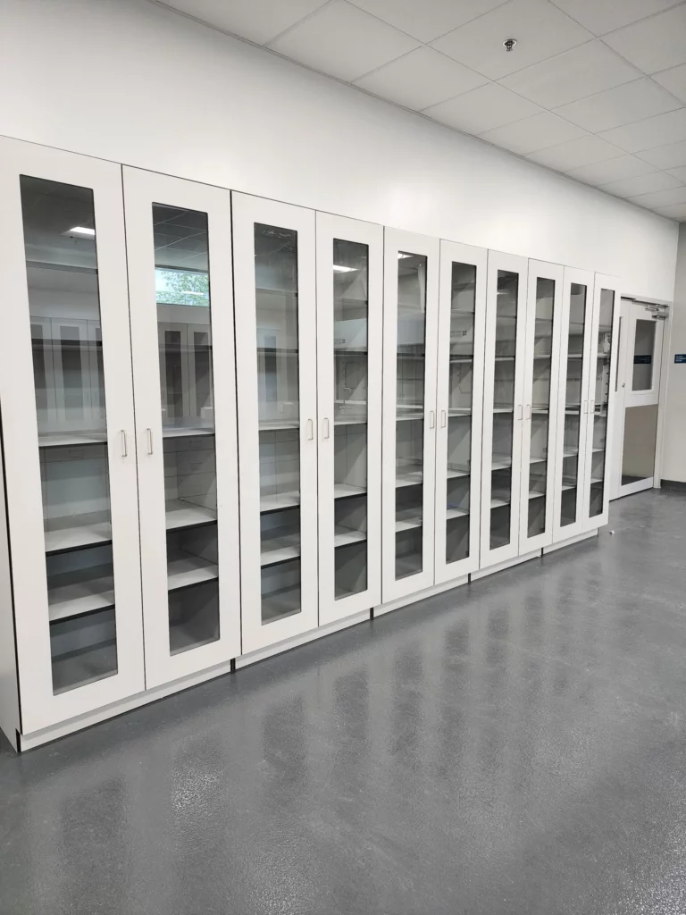 White Tall Phenolic Cabinets with Glass Doors