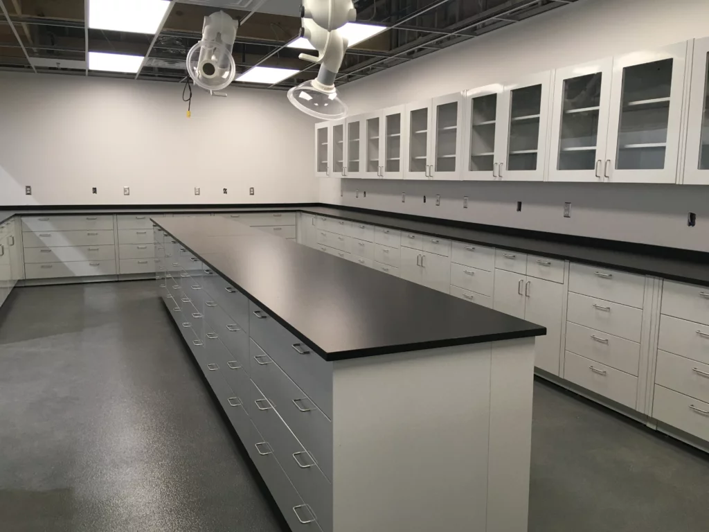 Grey Laboratory Cabinets with Fixed Island