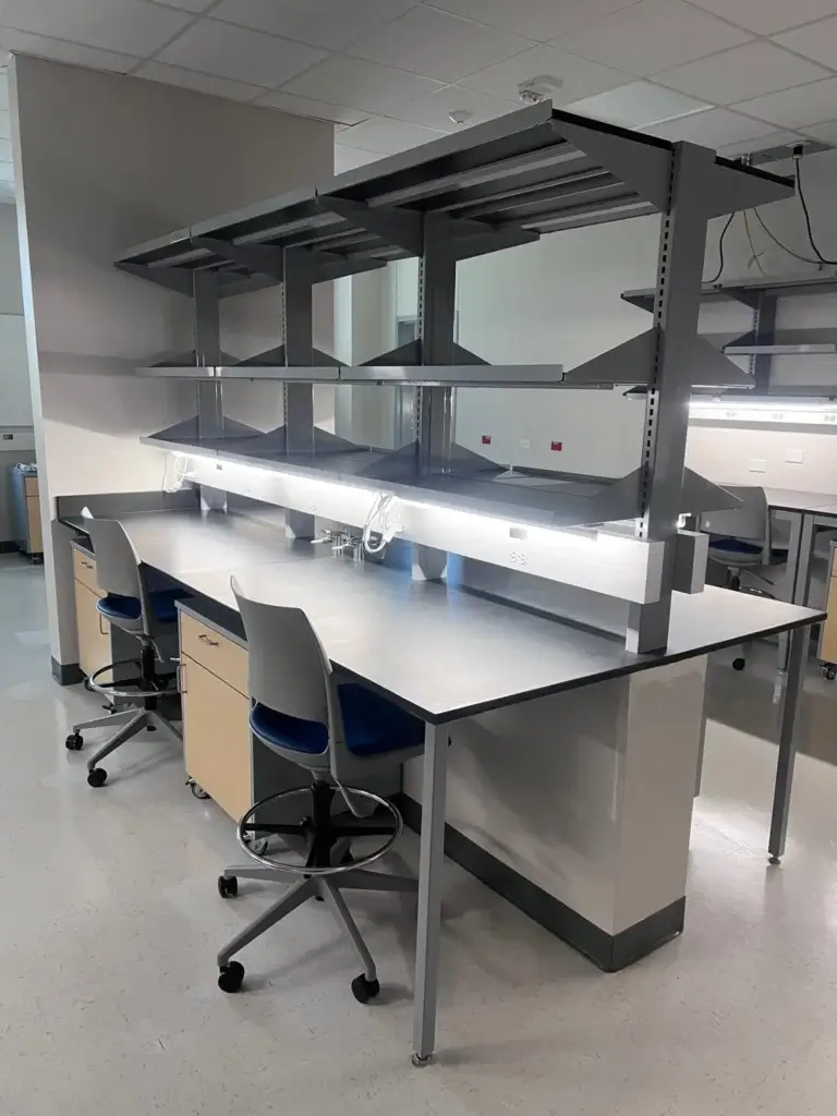 Fixed Laboratory Island Table with Shelving