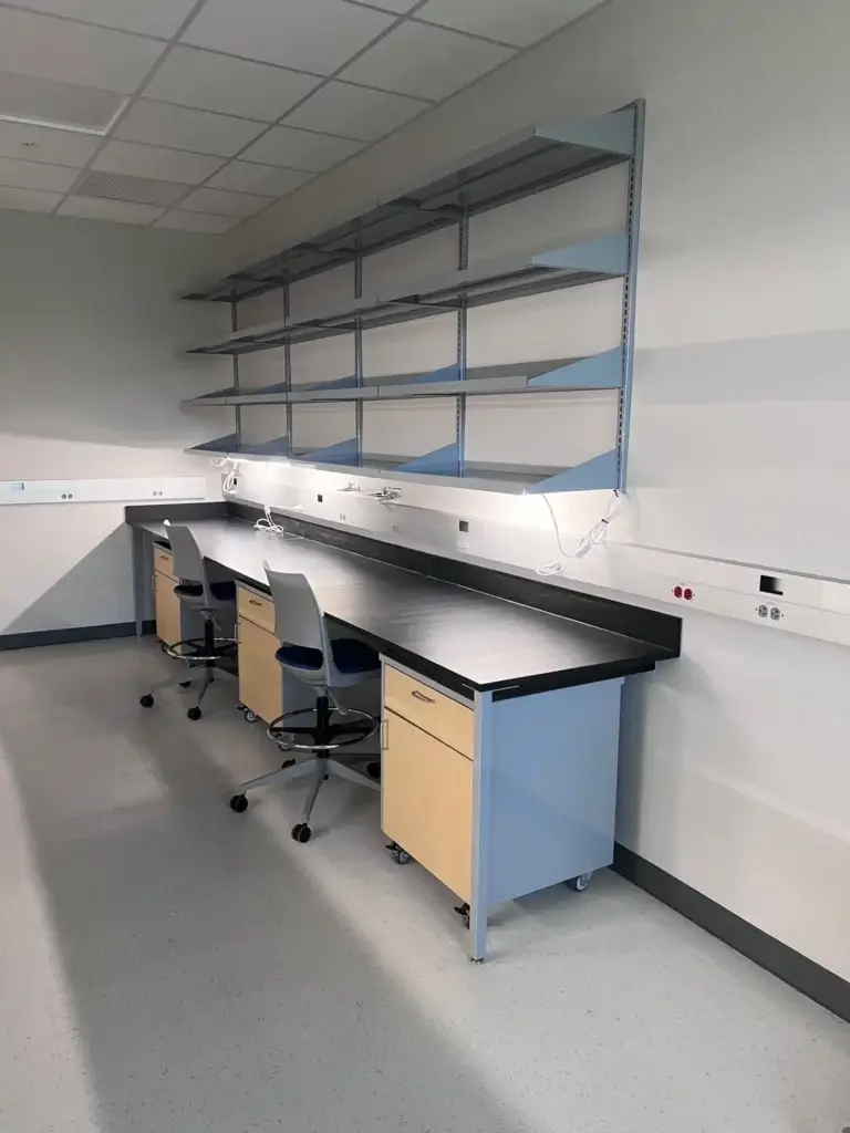 Wall Mounted Lab Table with Metal Wall Shelving