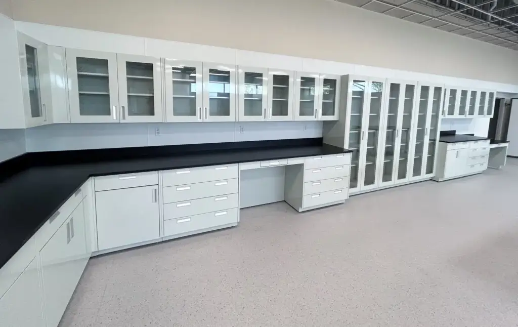 L-Shaped Laboratory Cabinets with Glass Doors