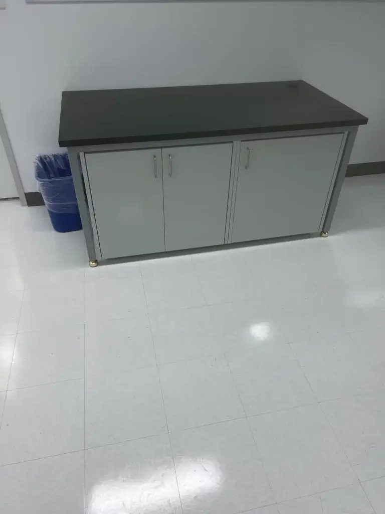 Grey Lab Table with Large Suspended Cabinets