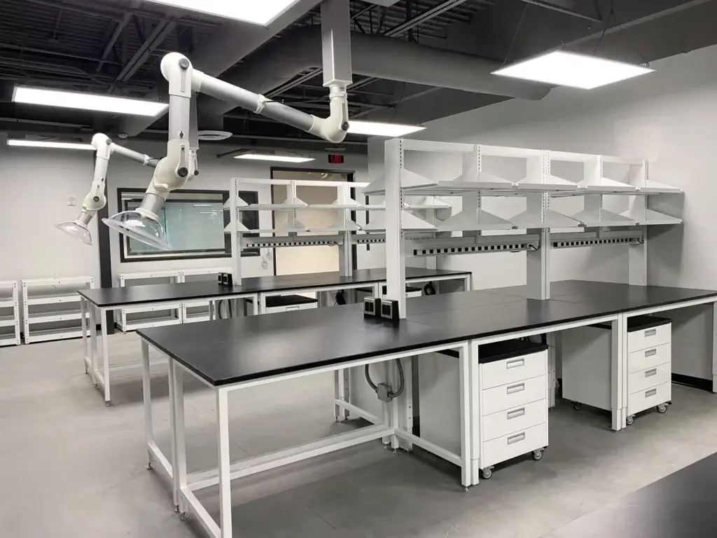 Laboratory Island with Benches and Mobile Cabinets