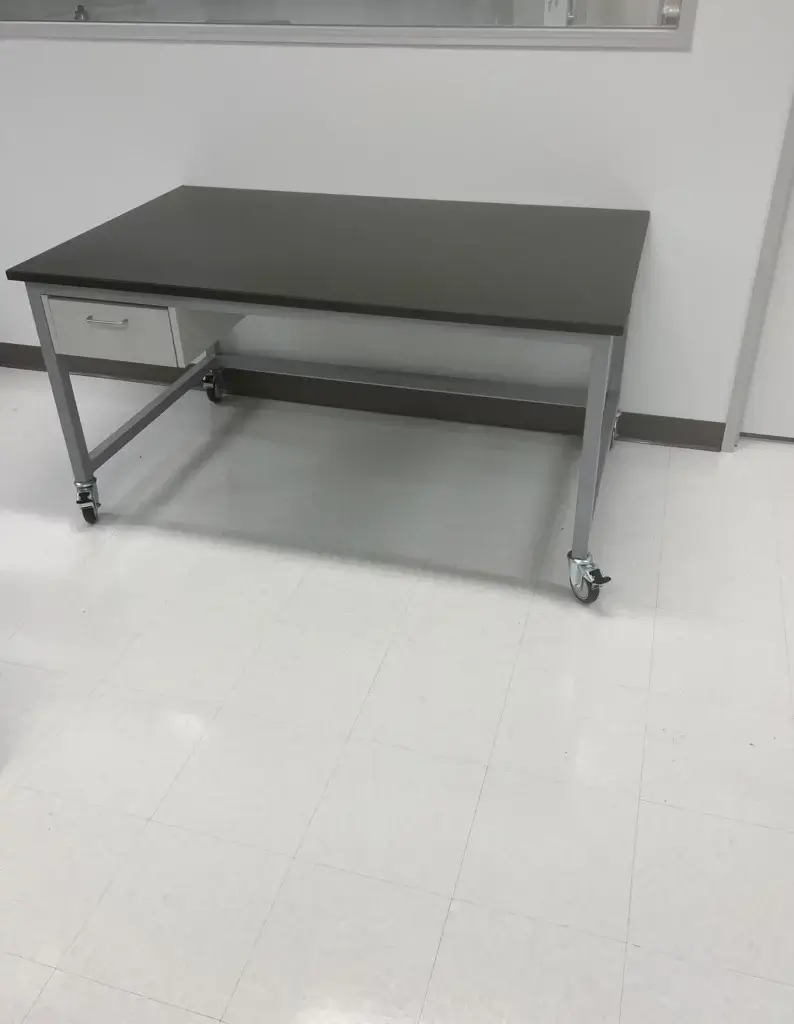 Grey Laboratory Table on Wheels with Drawer