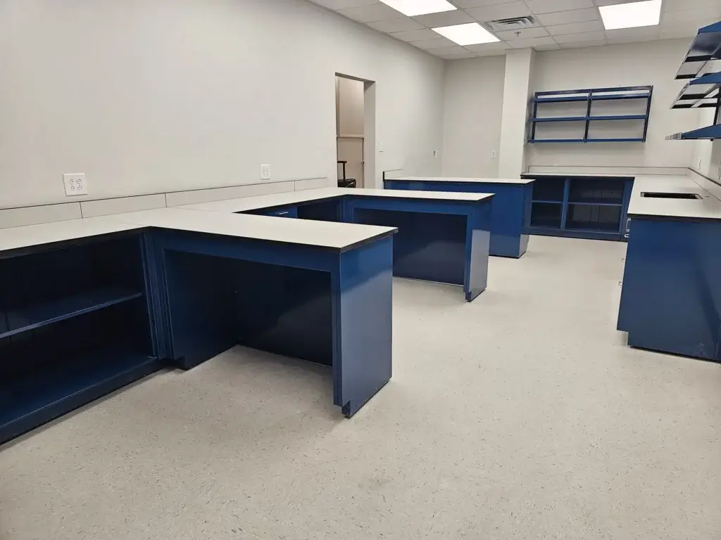 Fixed lab workstations with cabinets