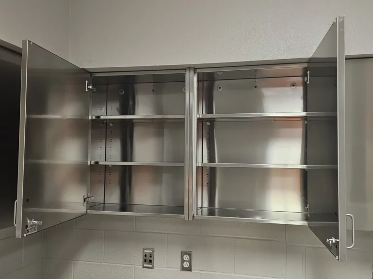 Stainless Steel Wall Cabinets with Doors Open