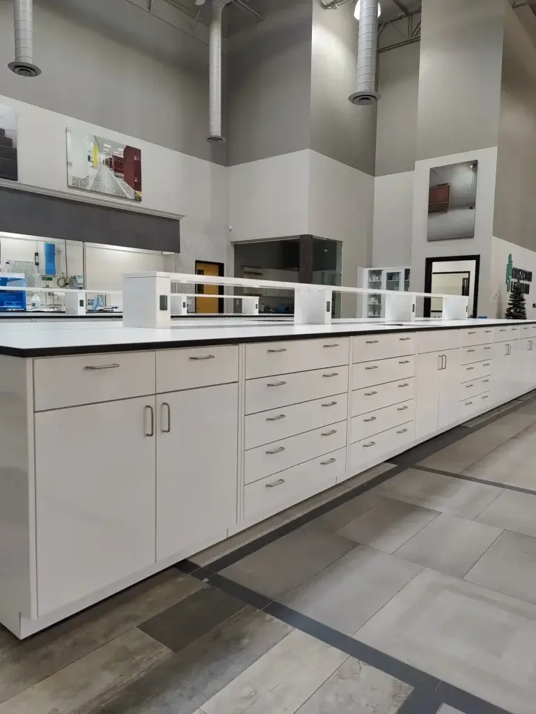 Powder Coated Metal Lab cabinets in mineral exploration lab - OnePOinte Solutions