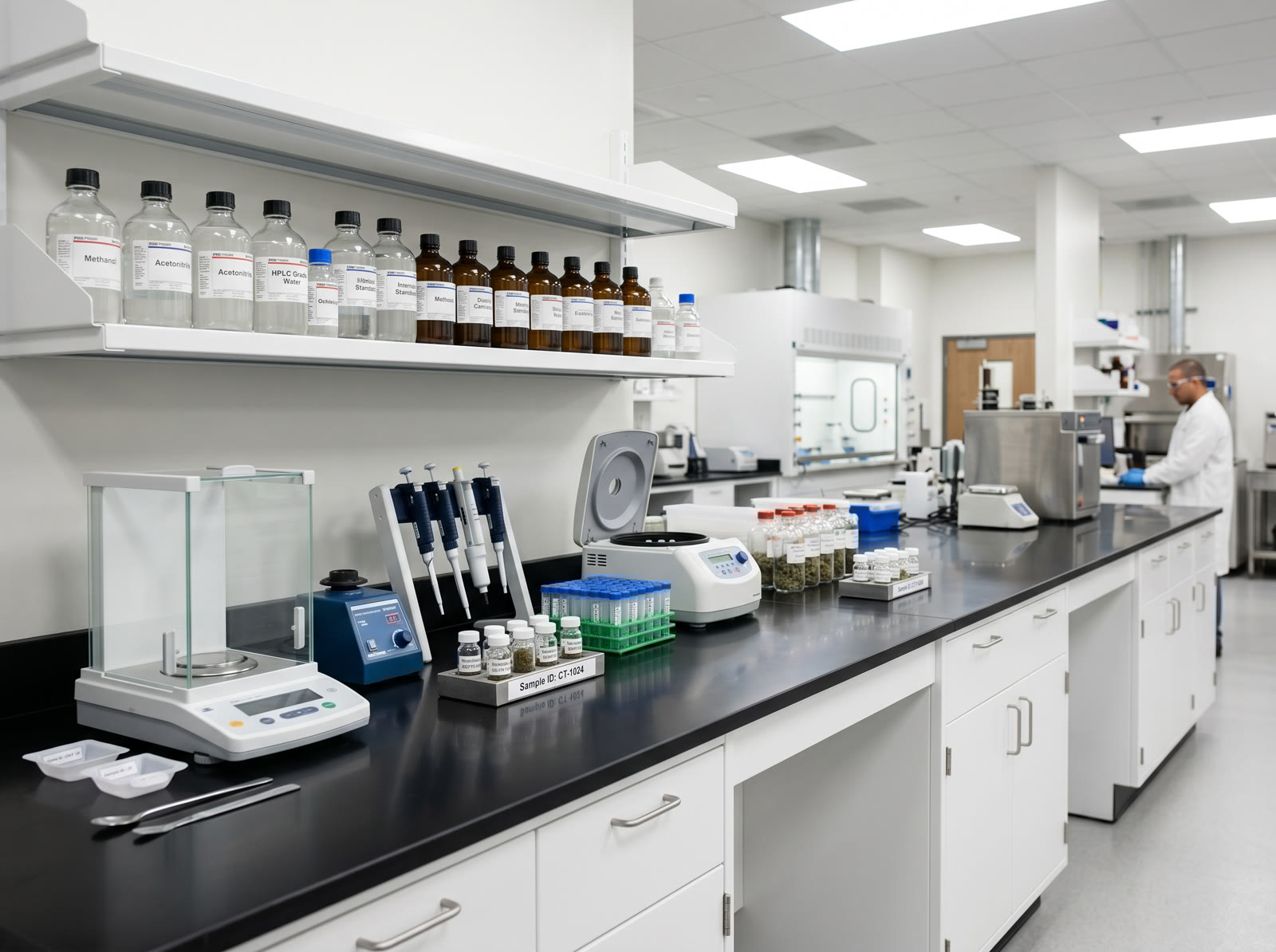 Cannabis testing laboratory workbench with epoxy resin countertops and laboratory casework