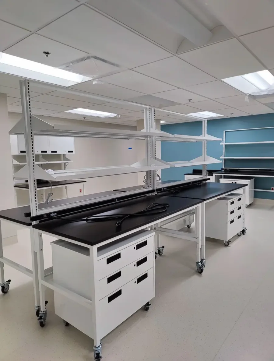 White Laboratory Tables with Mobile Cabinets