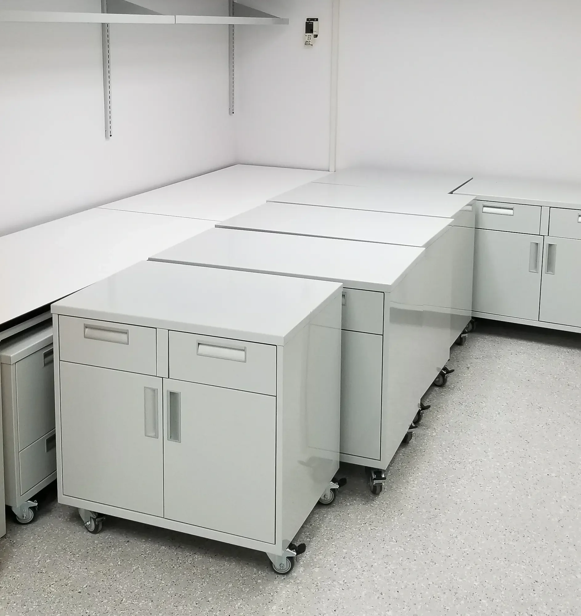Light Grey Mobile Cabinets Light Grey Modular Lab Cabinets | STEAM Lab Cabinets | OnePointe Solutions