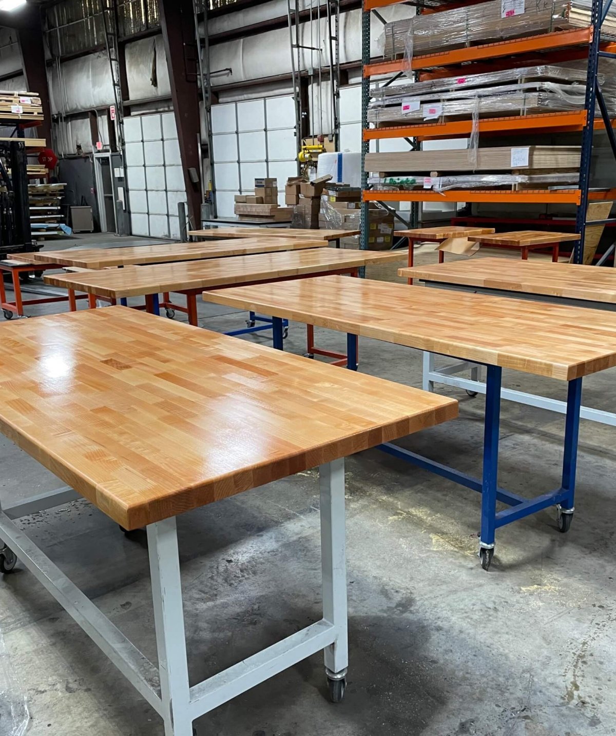 industrial worktable with maple block countertop | OnePointe Solutions